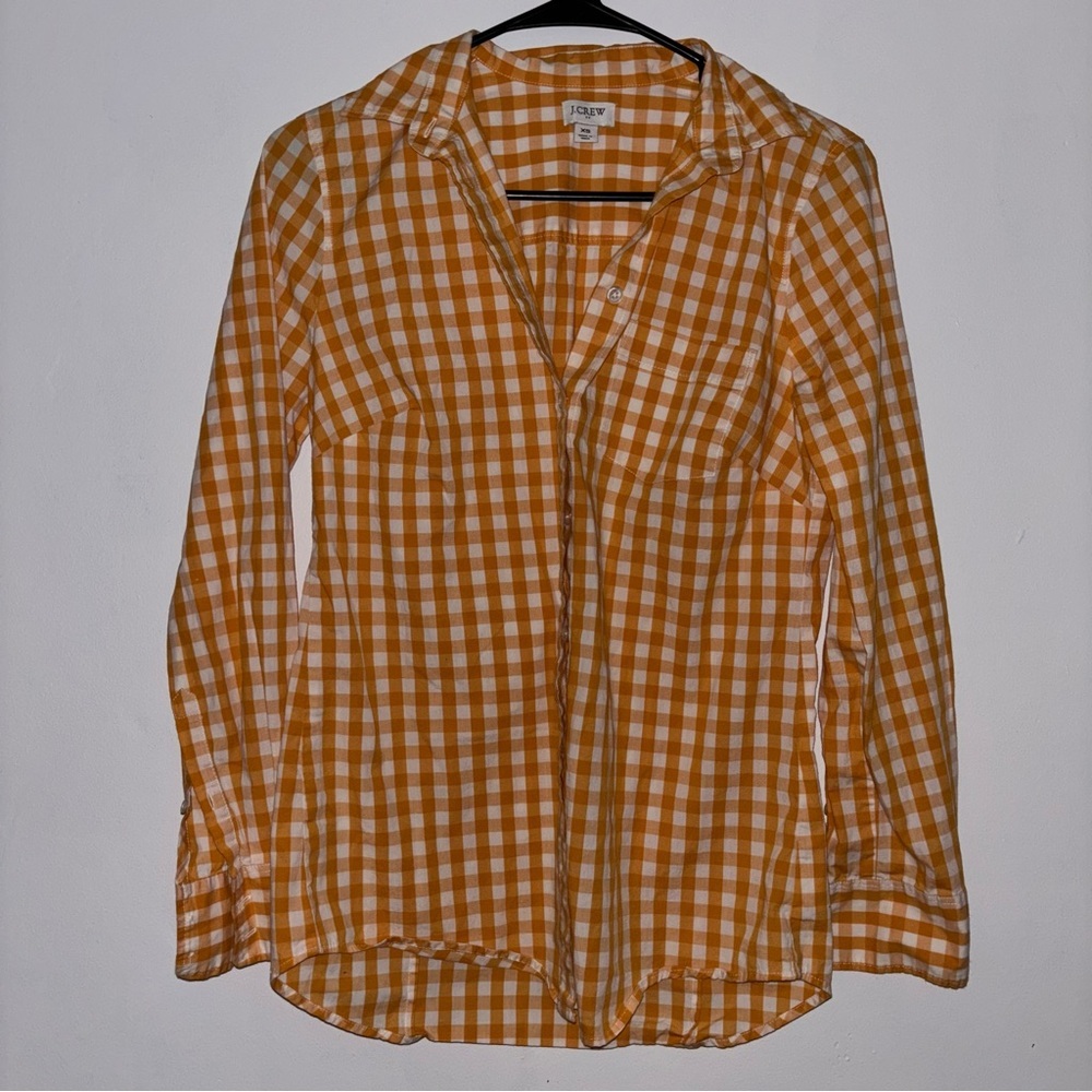 J.Crew Orange Gingham Button Down Shirt Women’s XS Lightweight Cotton